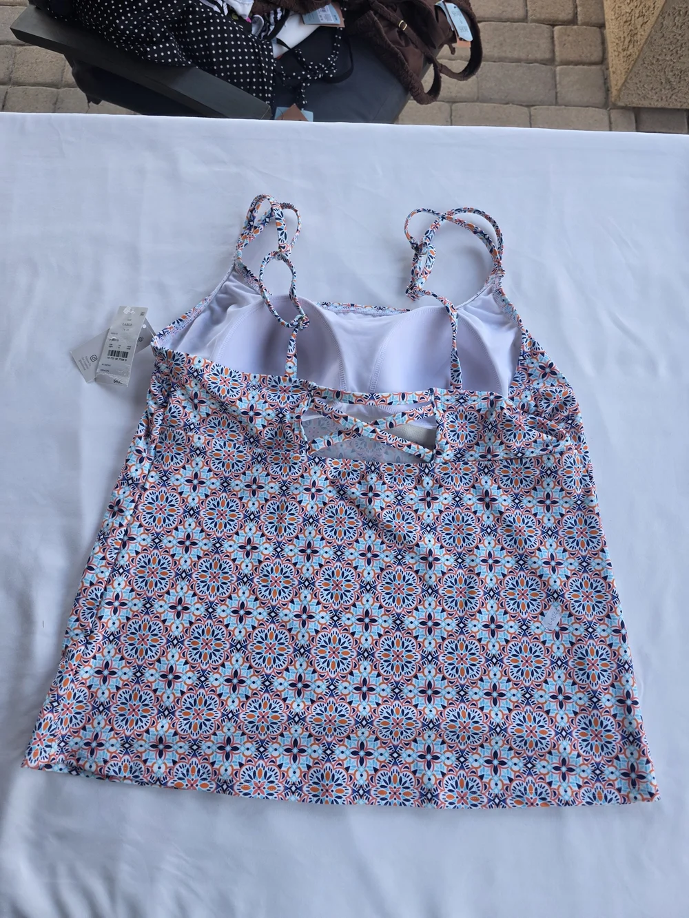 Lands' End Multi-Color Patterned Swimwear Top — White, Orange, Blue